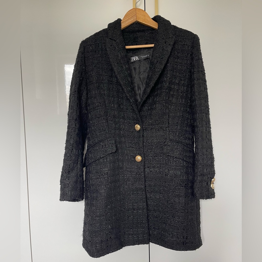 ZARA double breasted tweed blazer coat